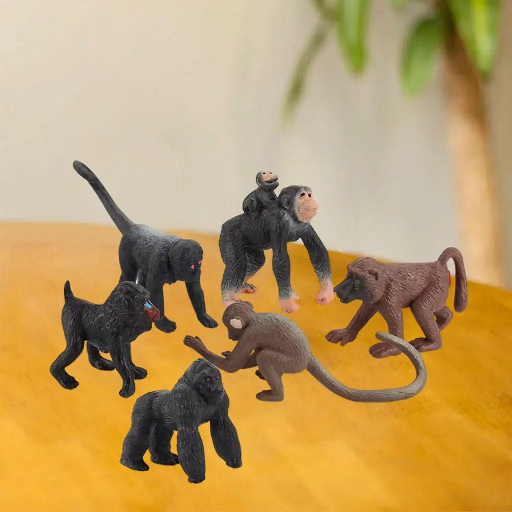 6 Stuks Chimpansee Beeldje Decor Speelset Dieren Speelgoed Beeldje Voor Kinderen