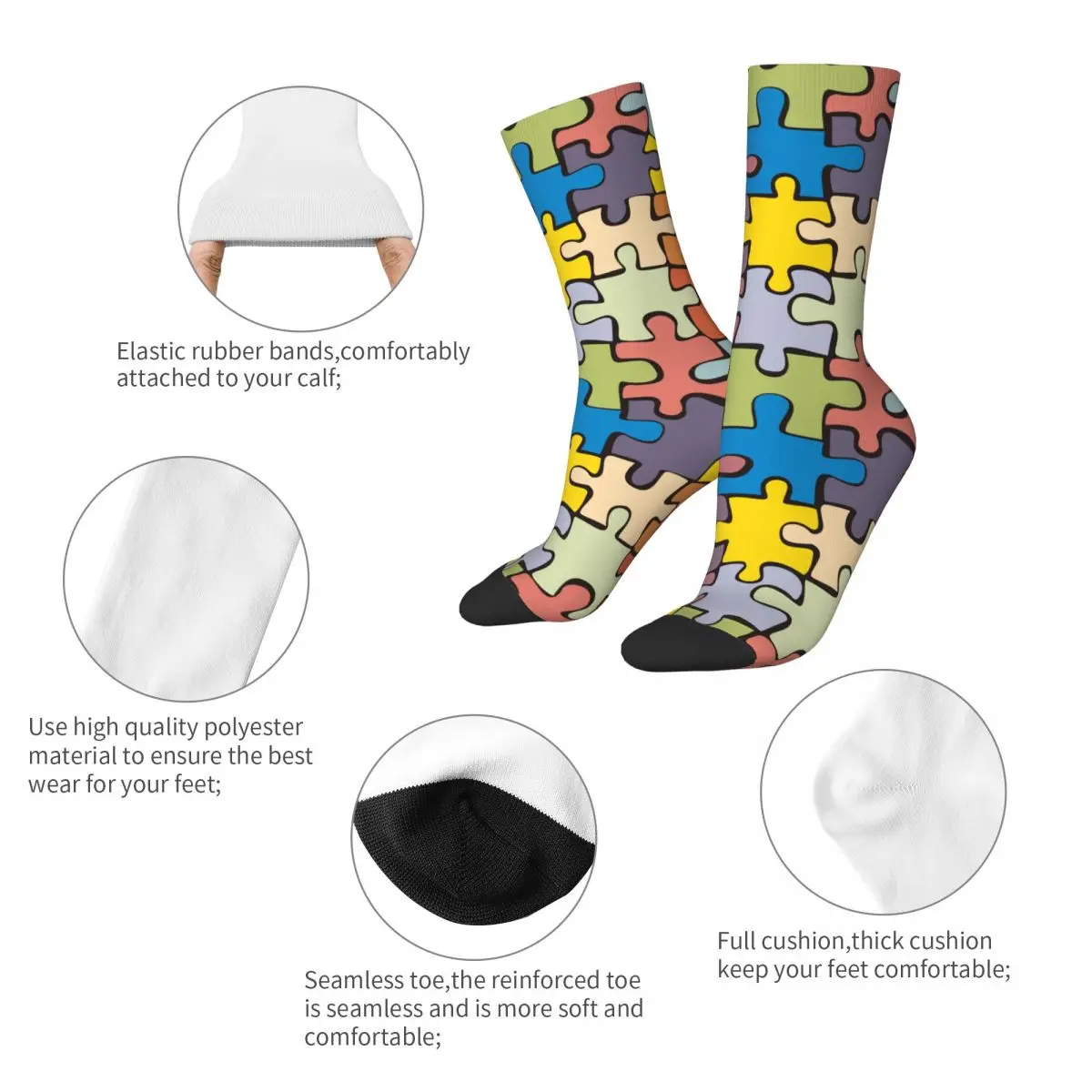 Hip-hop Colorful Puzzle Game Puzzles Design Sports Socks Merch All Seasons Super Soft Crew Socks Breathable