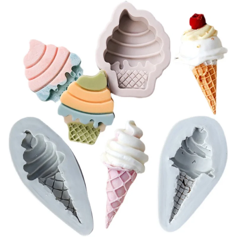 Ice Cream Cone Silicone Mold Cake Decoration Accessories Chocolate Fondant Birthday Plug-in Decoration Cake Mold Baking Tools