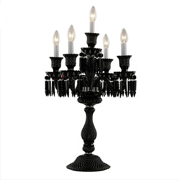 Modern style black fabric lampshade crystal glass desk lamp
