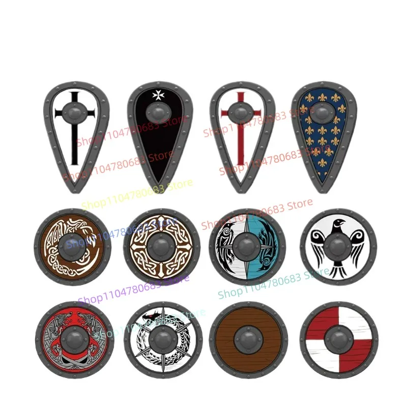 

Building Blocks Knight Shield Vintage Round Shield Mini Figure Assembly Model Display Collectible Toy Anime Cartoon Decor Gift