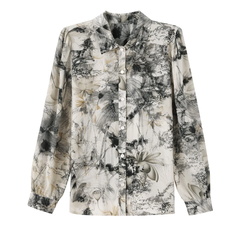 الحرير irt المرأة عادية رقيقة Sle ربيع الخريف Faionable أمي الراقية العلامة التجارية فضفاضة تناسب طويلة Sve طوق irt