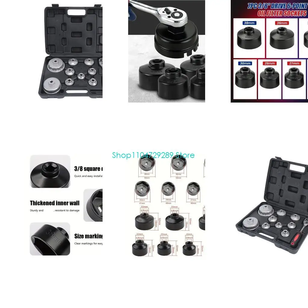 D8KE Cap-Style Oil Filter Removal Set with Multiple Cup Configurations and Turning Handle for Servicing Plastic and Aluminum