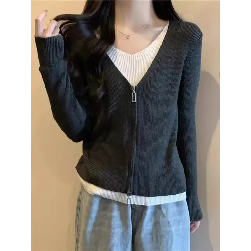 2025 женские осенне-зимние рубашки из двух предметов с длинными рукавами, осень-зима, теплые тонкие корейские модные трикотажные изделия Elastane