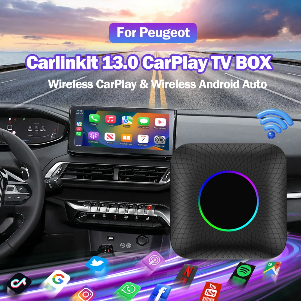 

Carlinkit 2025 CarPlay Ai Box Wireless Android 13 System Wireless Android Auto Qualcomm 6225 8+128GB Car Accessories For Peugeot