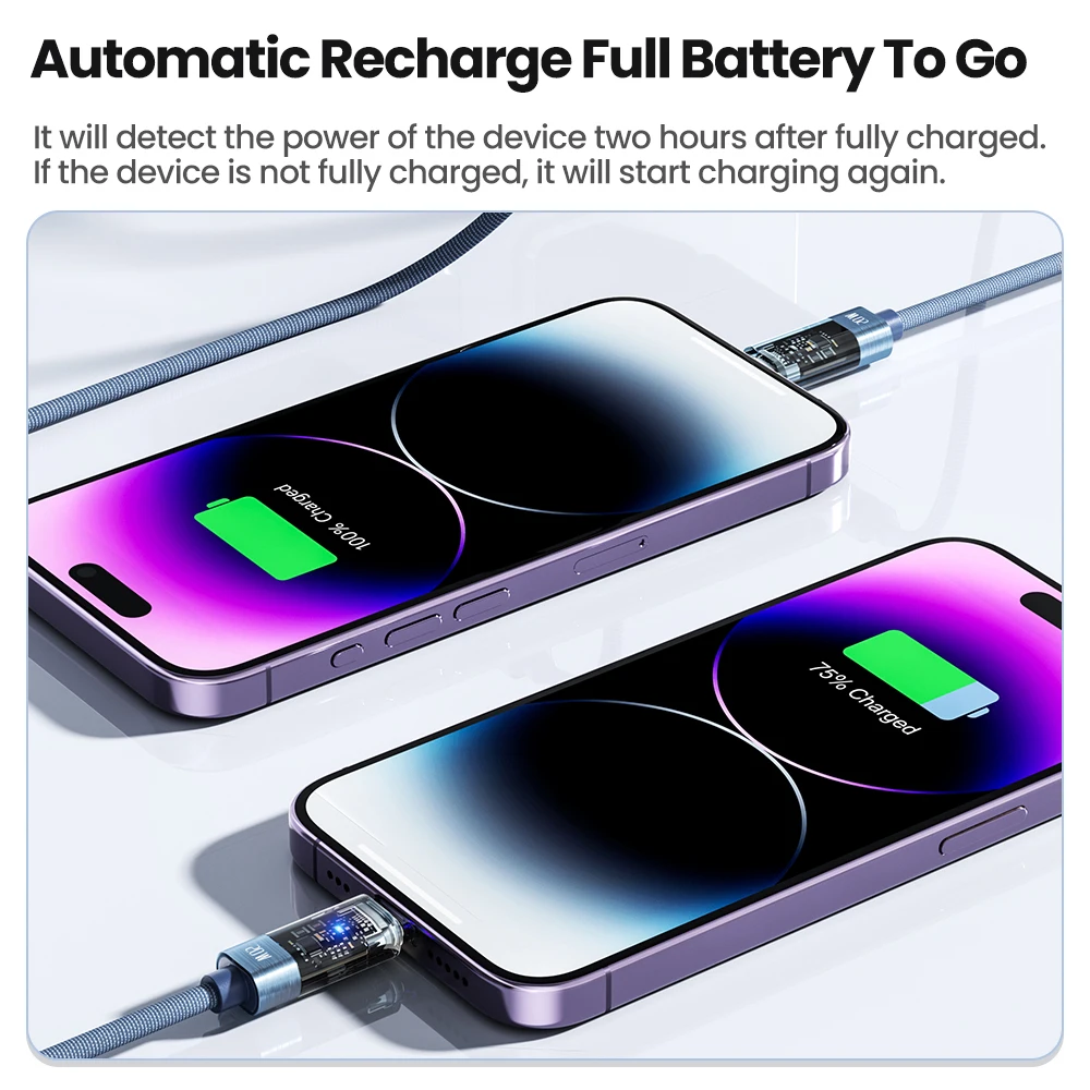 كابل Toocki PD 20 وات من النوع C لهاتف iPhone شحن سريع كابل بيانات إيقاف التشغيل التلقائي لأجهزة Airpods iPhone 14 13 12 11 ProMax Plus iPad