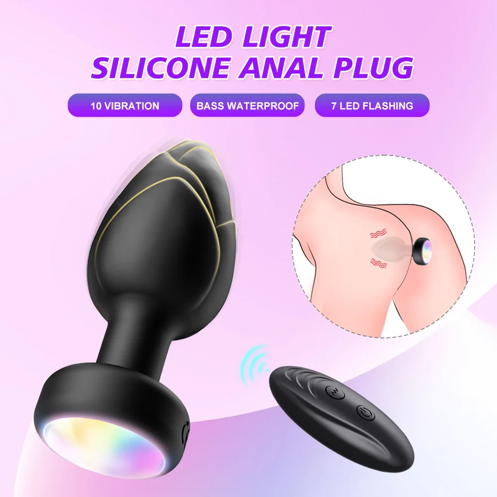 

Female LED Light 10 Frequency Silicone Vibration Anal Plug Wireless Remote Control Glow Butt Plug Massager Sex Toys For Couples