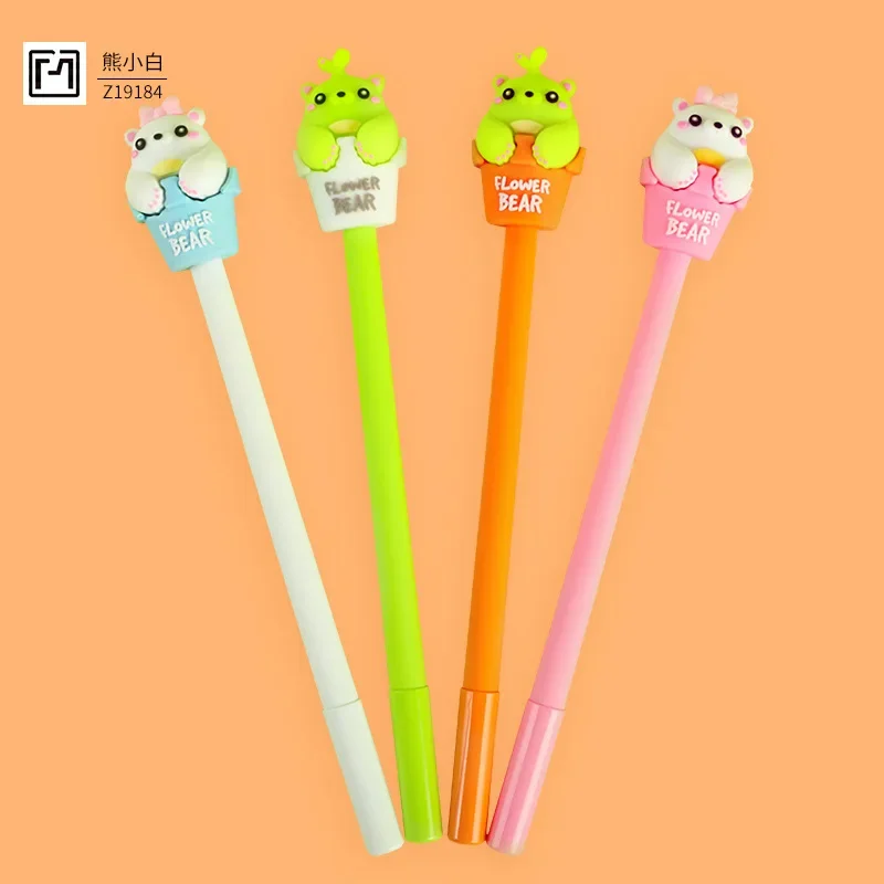 

24 шт., креативные канцелярские принадлежности, медведь, мальчик, медведь Xiaobai, нейтральная ручка, милый мультяшный мягкий силиконовый клей, ручка