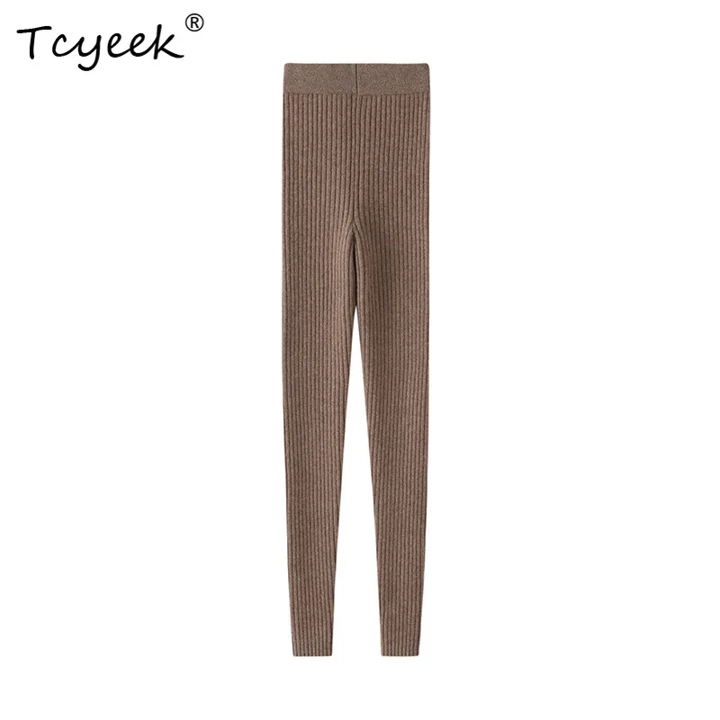 

Tcyeek, 35% Cashmere 65% Wool Warm Long Johns, Women Soft High Waist, Knitted Bottoms Leggings, 2024 Autumn Winter B48612QC