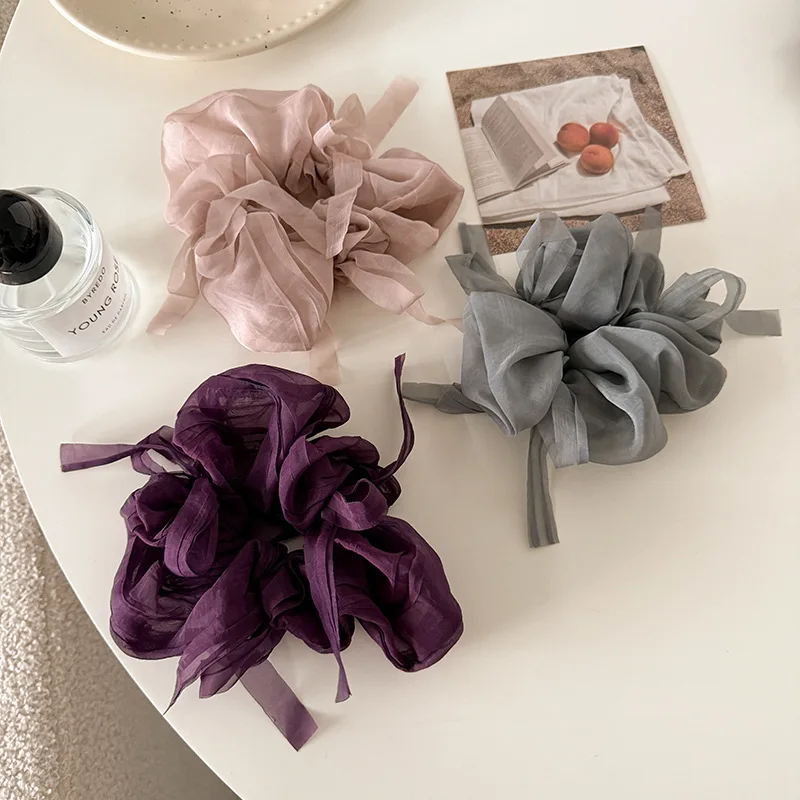 قطعة واحدة من حلقة الشعر الساتان النسائية ذات اللون النقي وربطة شعر راقية لربيع وصيف إكسسوارات تصفيف حلوة