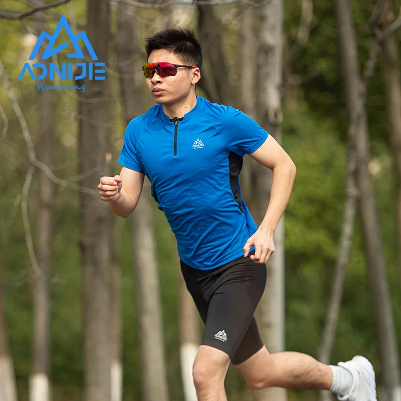 AONIJIE FM5158 Man Male Sports Quick Drying T-shirt Running Crewneck Zipper Short Sleeves Breathable Tops For Fitness Cycling