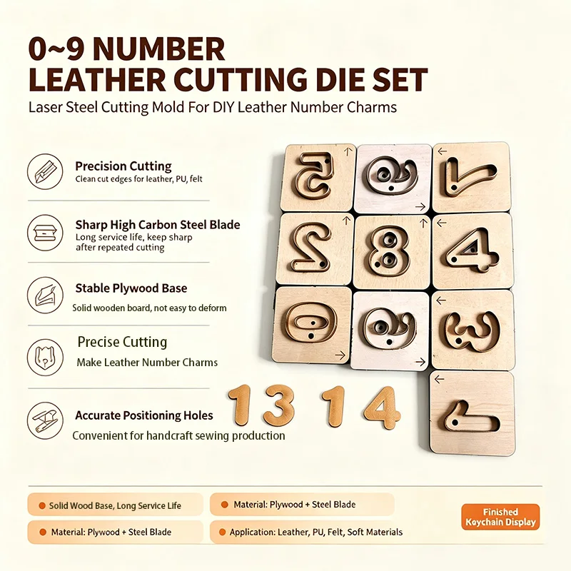 0-9 Digit Leather Keychain Craft Cutting Mold Alphabet Numeric Pendant Handmade Leather Goods Material Die Stamping Tool