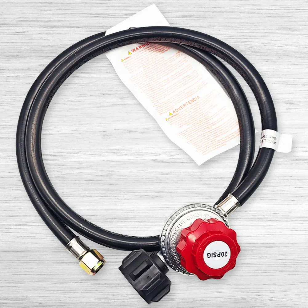 

Цилиндр баллона с пропаном 1,5 фута со шлангом, регулируемый шланг регулятора газового гриля LP на 0-20 фунтов на квадратный дюйм для большинства газовых грилей, нагревателя, стол для костра