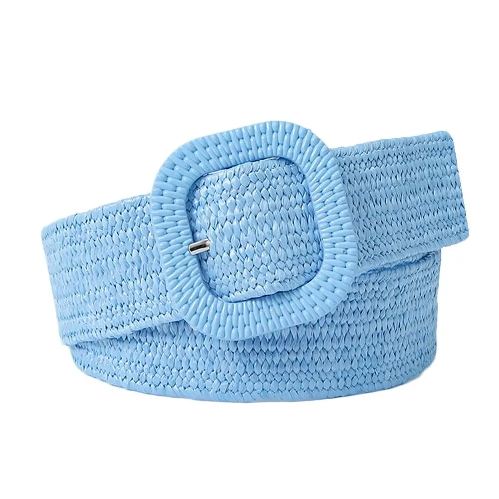 Bohemian Straw Woven Belt for Women Summer Straw Braided Belt Fashion Female Wide Waistband Waist Belt Black Khaki Beige Blue