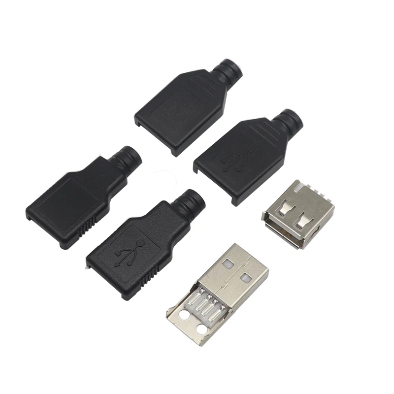 【10-5PCS】Type A Male Female USB 4 Pin Plug Socket Soldering Connector Adapter Black Plastic Cover Type-A DIY Kits