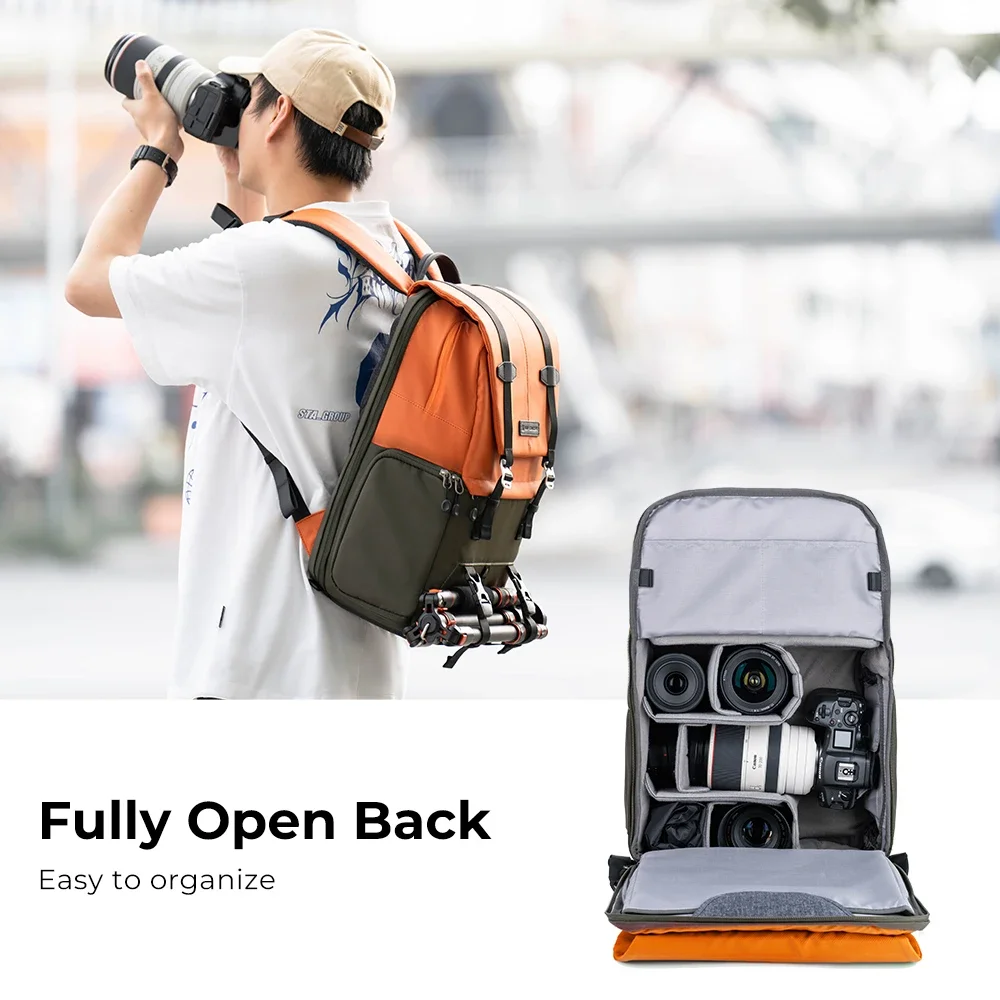 K&F CONCEPT Camera Backpack Camera Bag with Rain Cover Ergonomic Design for Outdoor Travel Photography Tripod Compatible