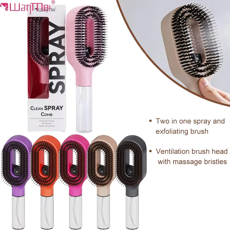 2in1 Spray Comb Hair Brush Detangling Scalp Massage Anti-Static Refillable Spray Bottle for Essential Oil/Water Hair Care Tool