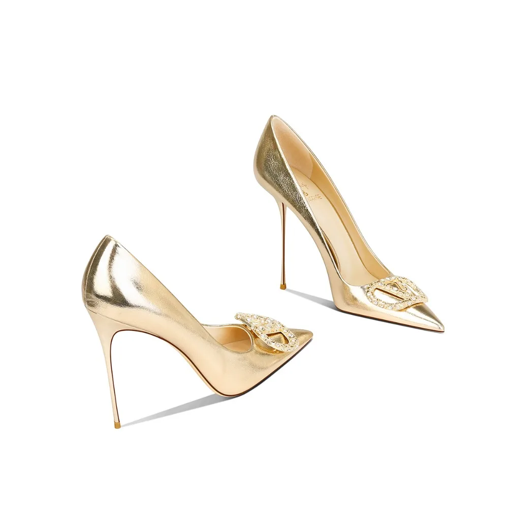 Gold 2025 Autumn New Rhinestone Stunning Pointed Toe High Heels for Women Dress Party
