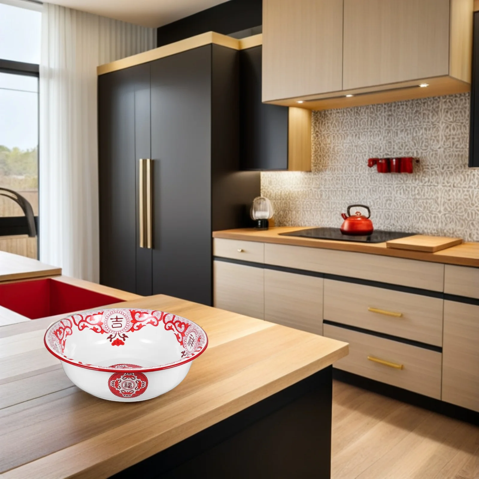 

Vintage Enamel Basin Large Enamelware Bowl for Kitchen Washing Vegetables Kneading Dough Soup Serving and Fruit Salad