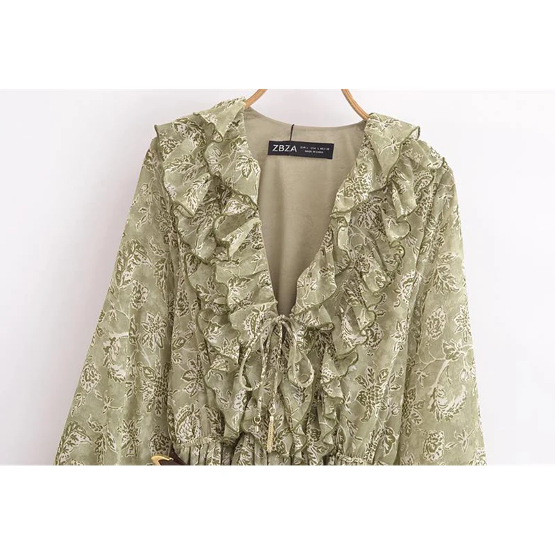 فساتين نسائية 2025 ربيع جديد شيفون طباعة الخامس الرقبة شيك سليم فستان طويل موضة أنيقة عطلة الشارع فستان نسائي