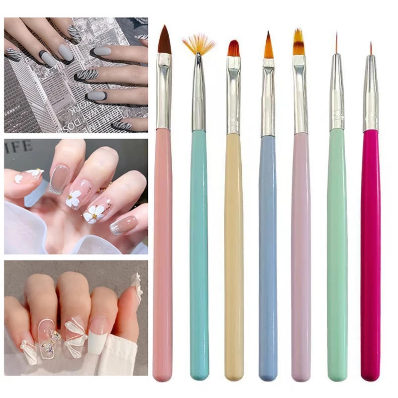 7/8Pcs Nail Brush Pen Manicure Acrylic UV Gel Extension Nail Polish Painting Drawing Brush Liner Nail Art