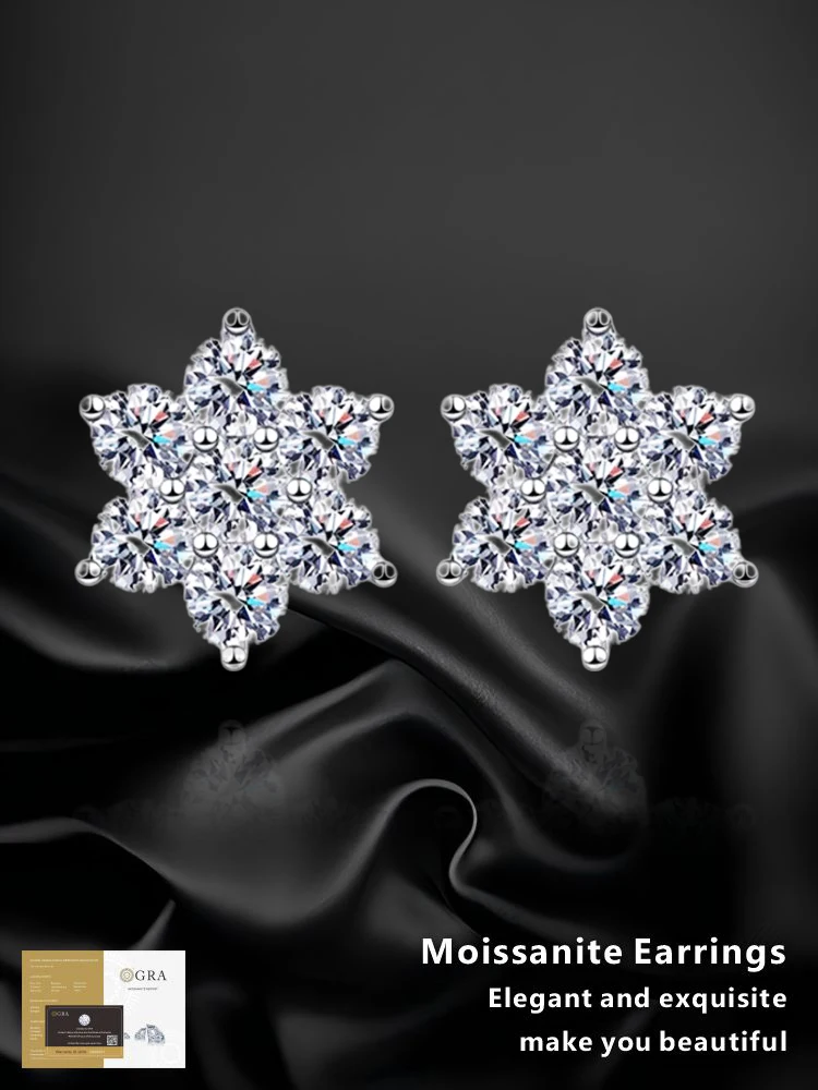 

925 silver earrings GRA Certified Moissanite Women Snowflake Light luxury is suitable for daily wear