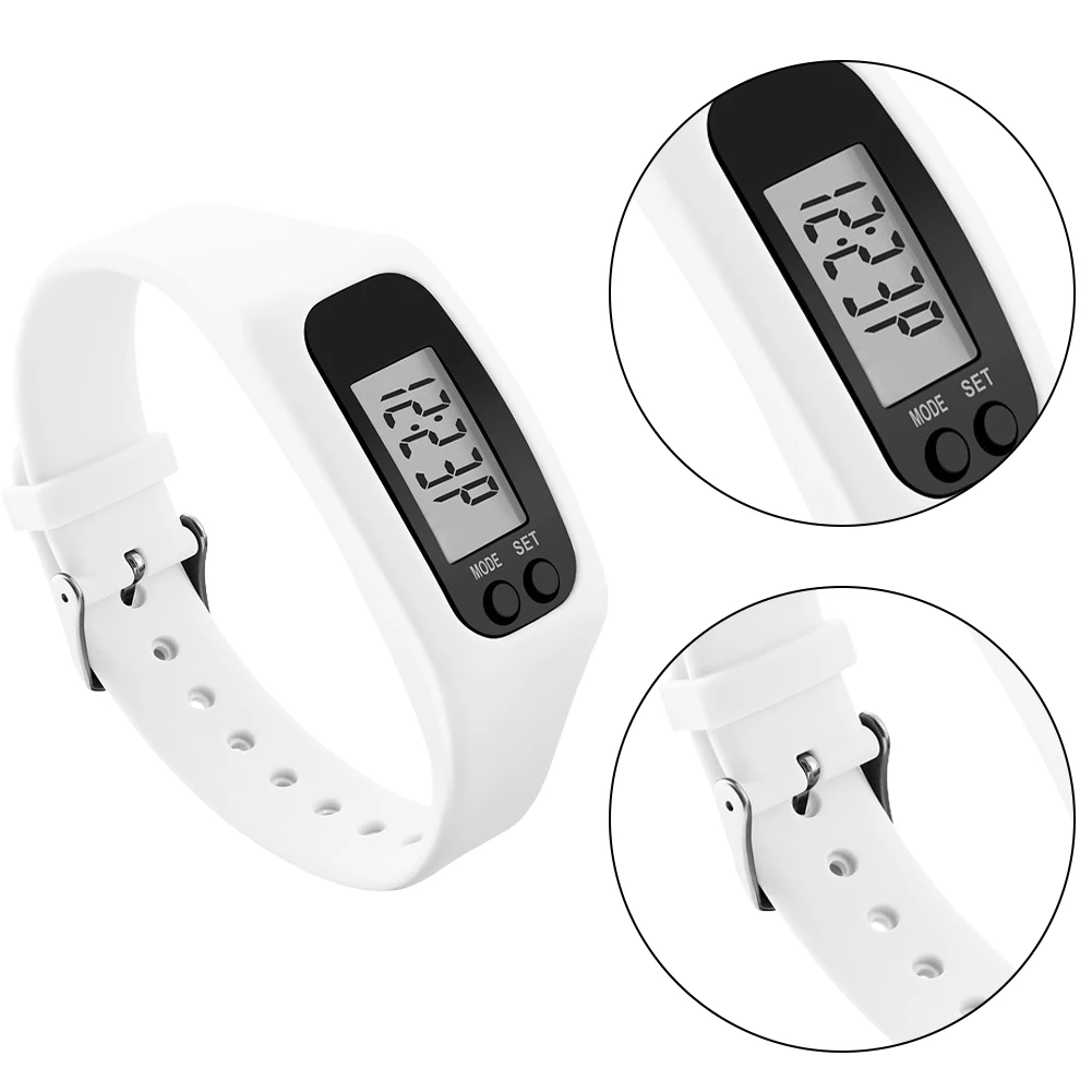 LED Pedometer Bracelet Wrist Calorie Counter 12/24H Time Display Step Counter Watch Walking Running Pedometer for Outdoor Sports