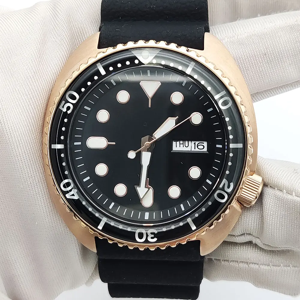 ساعة ميكانيكية أوتوماتيكية كبيرة للرجال ، حافظة مقاومة للماء ، ذهب وردي ، ياقوت ، عمل ، NH36 ، 45