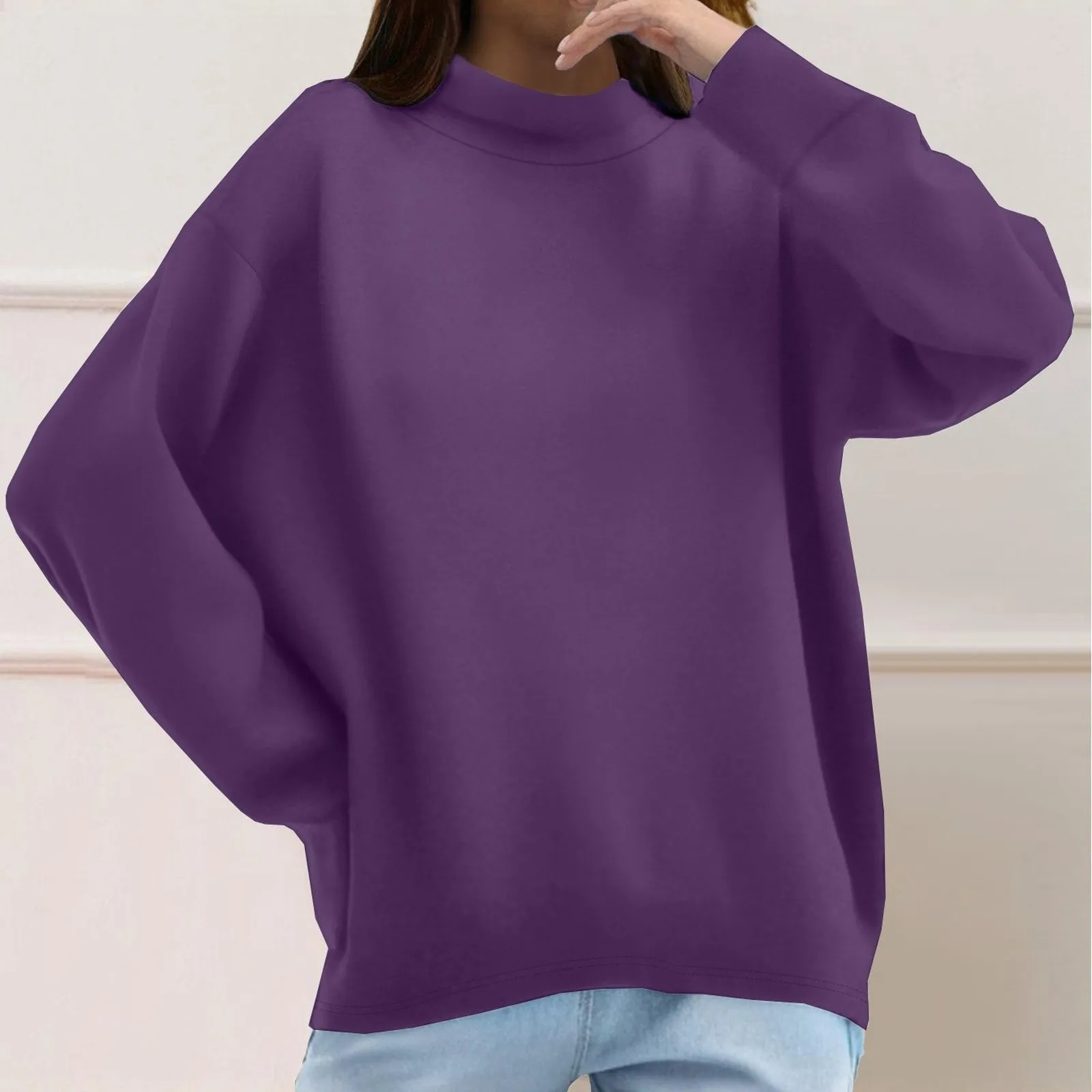 Damska moda, gładka bluza z długim rękawem i okrągłym dekoltem, codzienna bluza, zimowe ubrania, damskie topy, hit sezonu.