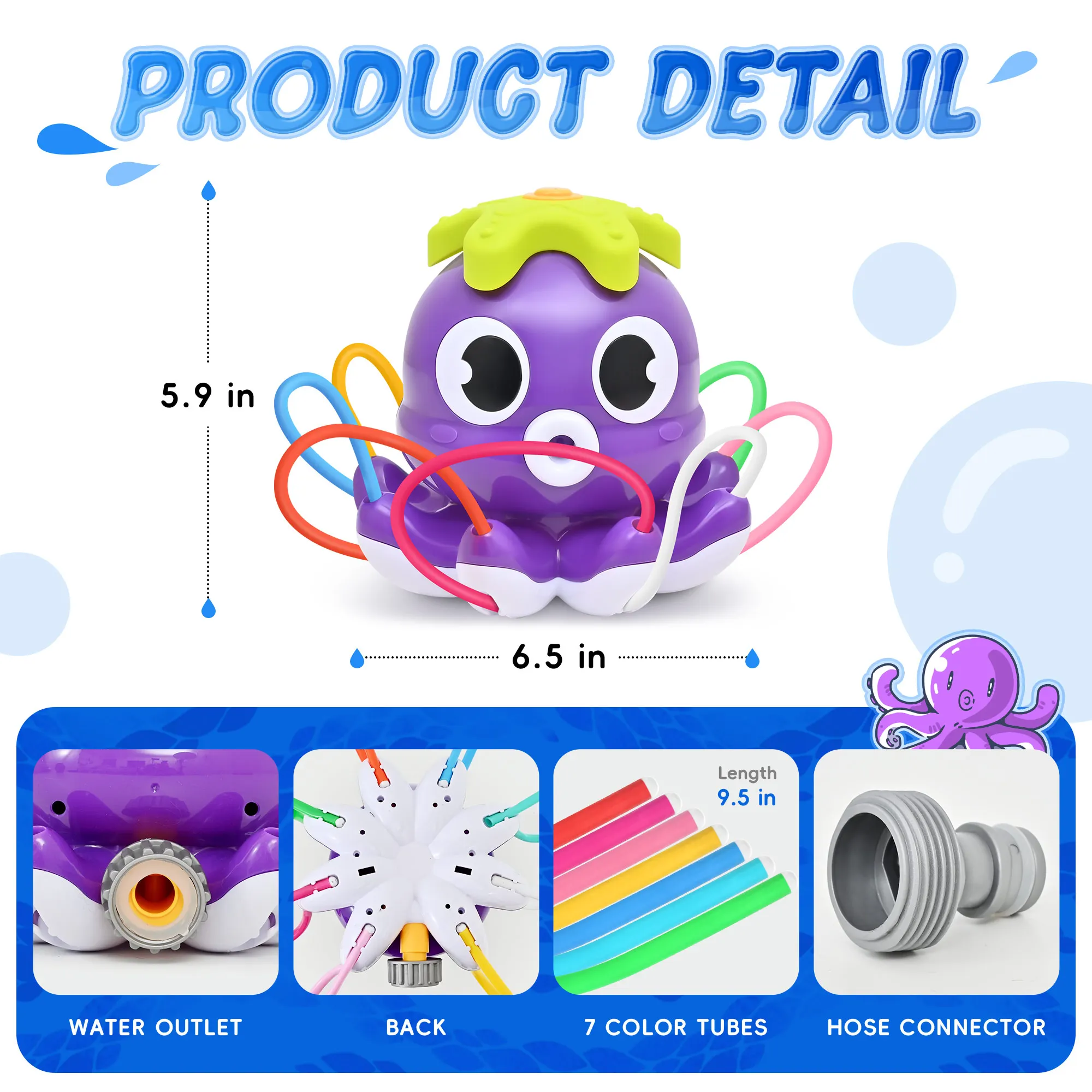 Space Rocket Octopus Sprinkler Water Toy Automatic Rotation Fun Spray Water Children\'s Water Playing Outdoor Toys