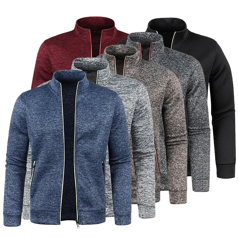 

Autumn Winter Men's Jacket Coat Stand Collar Zipper Jackets Man Slim Fleece Jacket Thick Cardigan Warm Knit Sweater Men Clothing