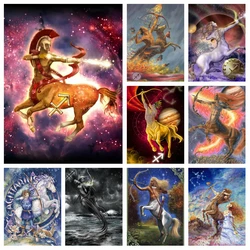 Sagitario-pintura de cristal con diamantes de la constelación del zodiaco, arte de pared, punto de cruz, bordado, imagen, mosaico, artesanía, decoración del hogar