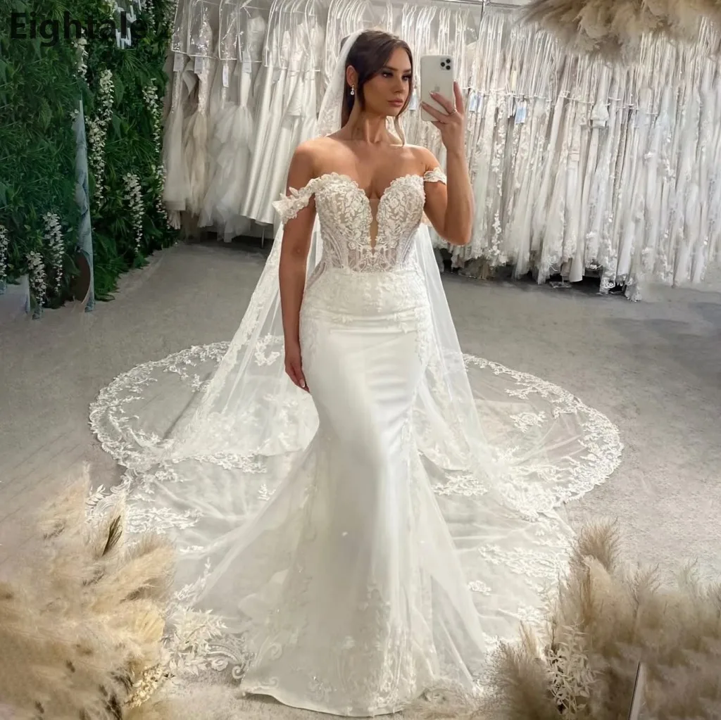 Eightale 2026 Luxury Mermaid Ivory Off Shoulder Wedding Dresses Bridal Gowns Appliques Lace Robe De Mariage Customized