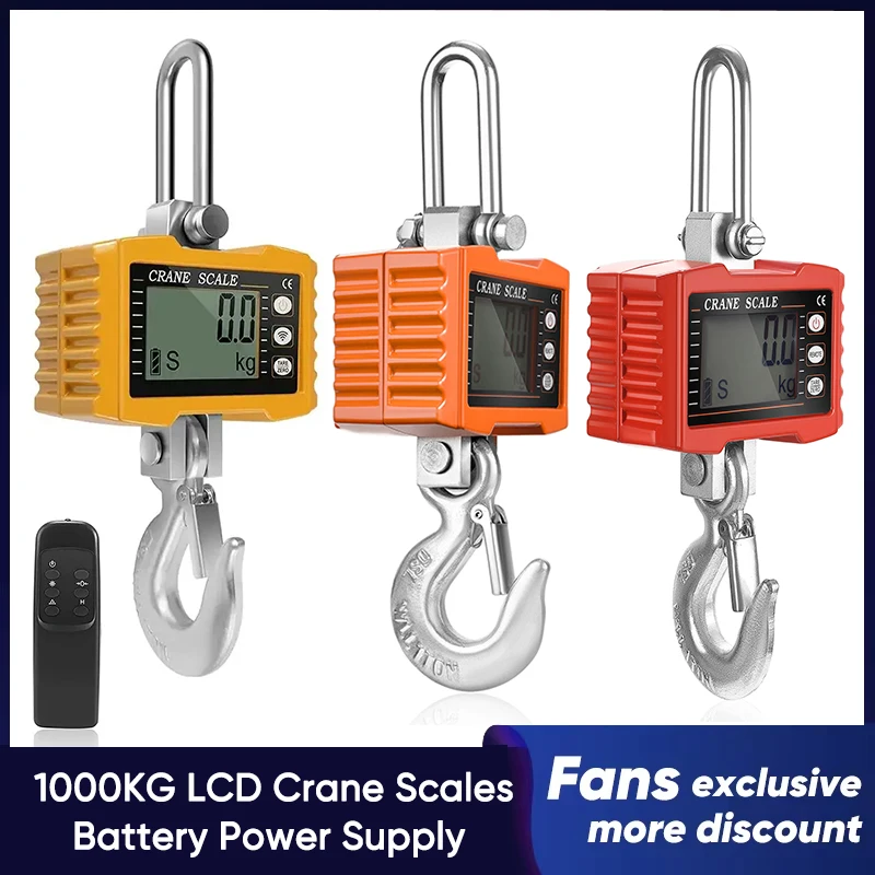 

Digital Hanging Scales 1000kg/2204lbs Portable Heavy Duty Crane Scale LCD Backlight Industrial Hook Scales Unit Change Kg/lbs