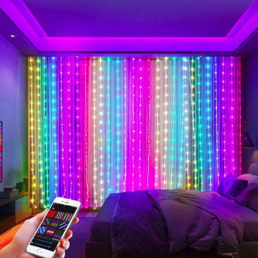 APP Controlled Fairy String Lights Music Sync DIY Pattern RGB Pixel Lights USB Powered IP65 Waterproof LED Curtain Lights