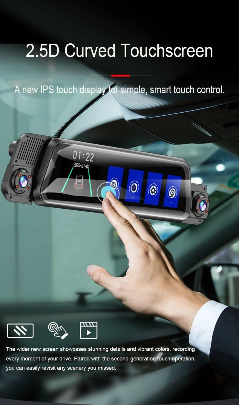 Streaming-Dashcam mit 4 Linsen, Voll-Touchscreen, App-Steuerung, 24-Stunden-Parkmodus, Nachtsicht, Bewegungserkennung, G-Sensor, Zeitraffereffekt, Privatsphäre-Aufzeichnung – Detail 10