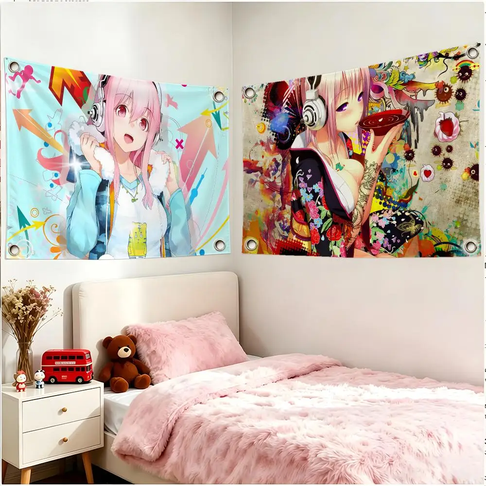 Anime Character Super Sonico Flags Borderless Four Ring Ornament Indoor Outdoor Decoration Quick Hang Install
