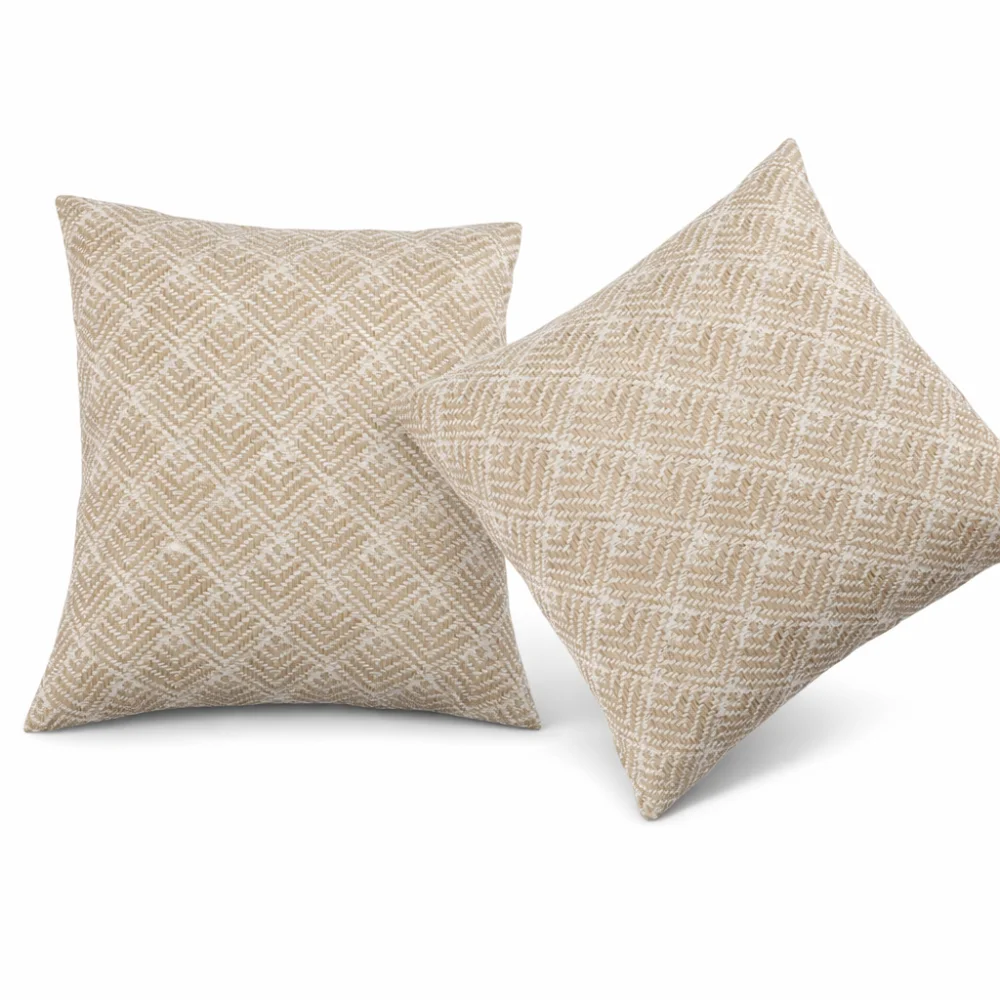 Two-pack of Diamond-patterned Beige Outdoor Cushions. The Neutral, Soft Hue Adds A Touch of Vibrancy. Waterproof and Fade-resistant Patio Cushions, Suitable for Gardens, Porches, Poolside Furniture - Soft and Comfortable Décor (18x18 Inches).