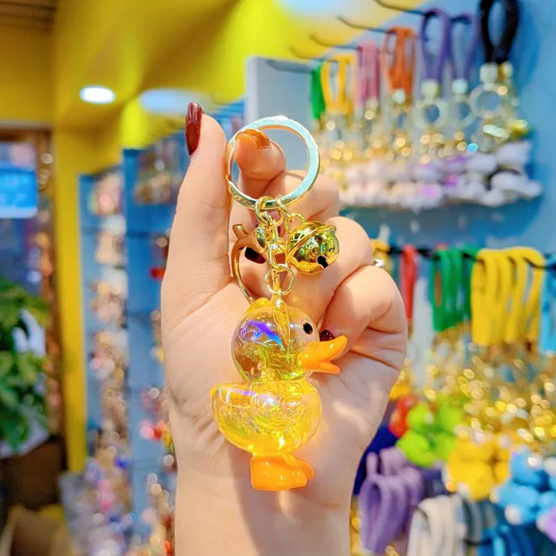 Acrylic Cartoon Duck Keychain Translucent Cute Phone Charm Pendant Girl Gift Car Key Ring Bag Charm Kawaii