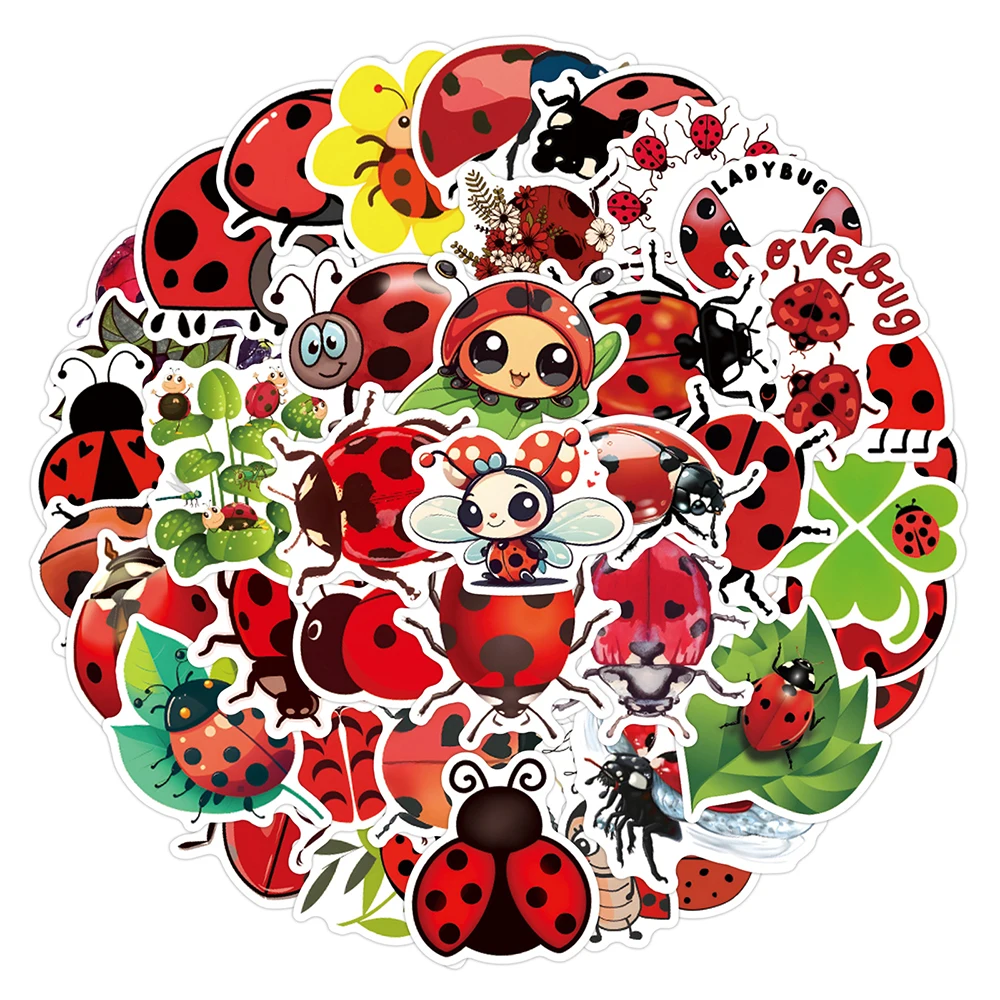 

10/30/55/110pcs Cute Cartoon Ladybug Insect Stickers Funny Graffiti Sticker for Kids Toy Luggage Guitar Phone Diary Decals Pack