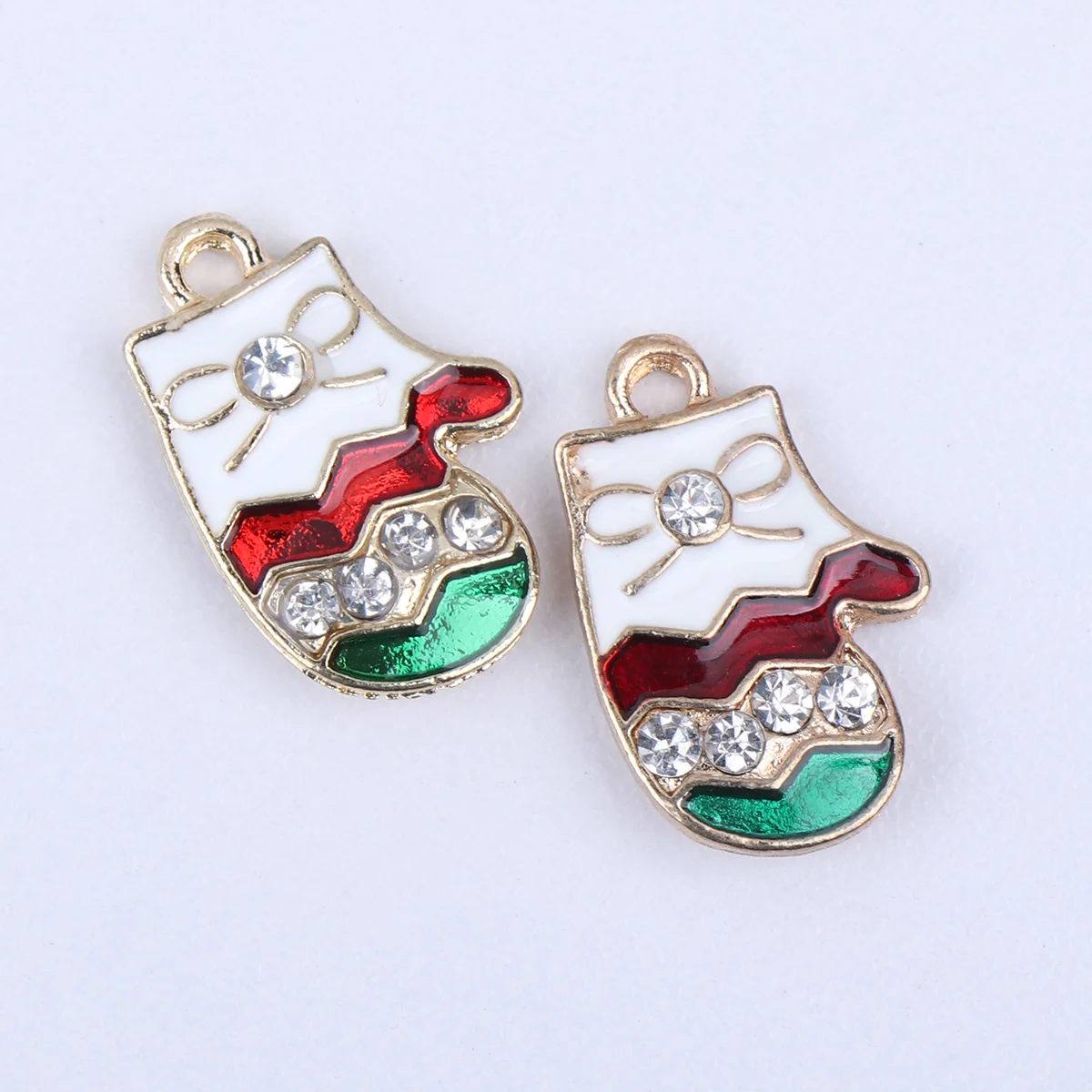 

10 Pcs Christmas DIY Jewelry Accessories Bracelet Making Charms Xmas Enamel Pendants Necklace Rhinestones