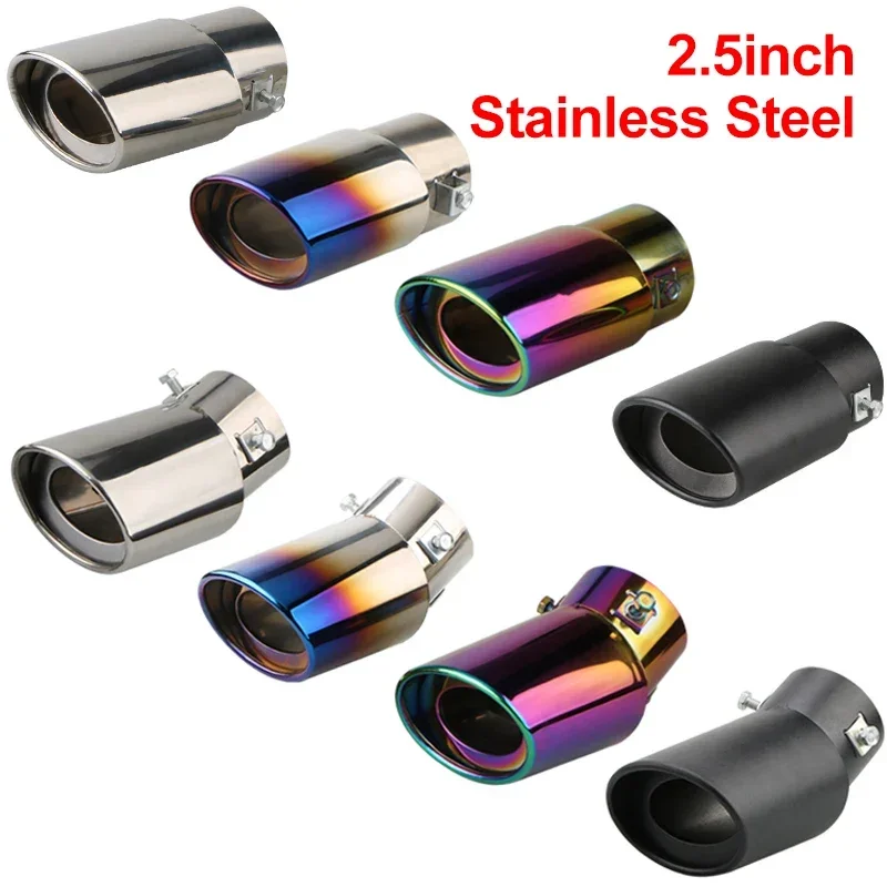 

1PCS 2.5" Inlet Car Auto Exhaust Muffler Tip Pipe Stainless Steel Chrome Trim Rear Tail Throat For Most Cars