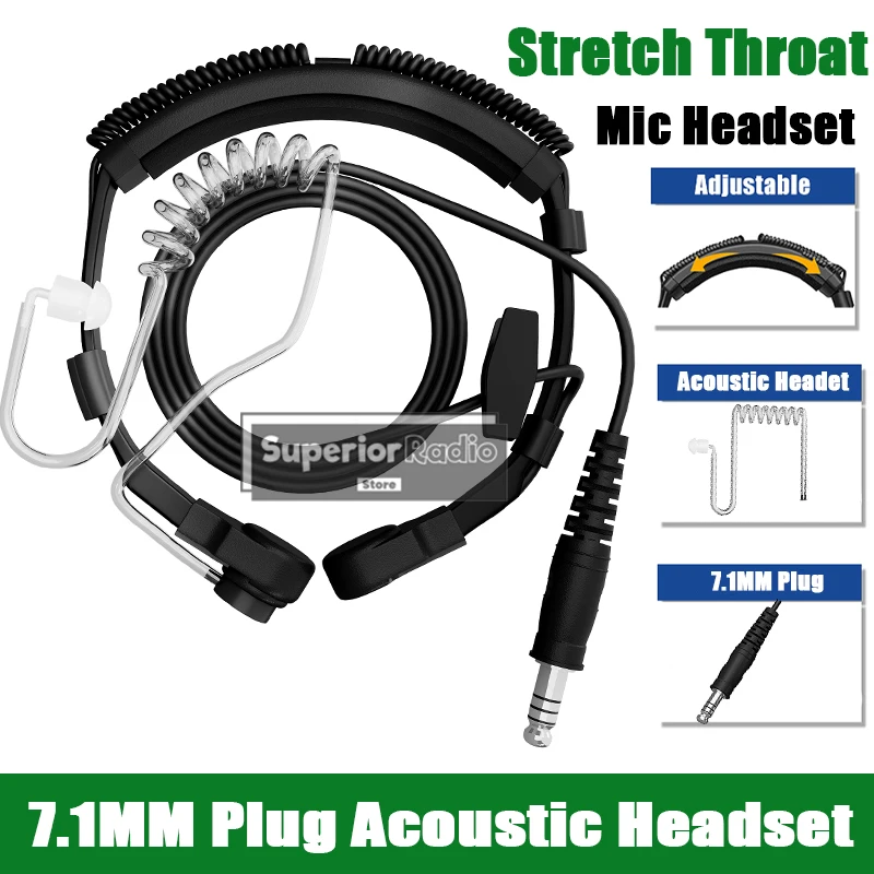 7.1MM NATO Plug Walkie Talkie Adjustable Tactical Throat Vibration Mic Air Tube Headphone Headset Microphone for U94 PTT Cable