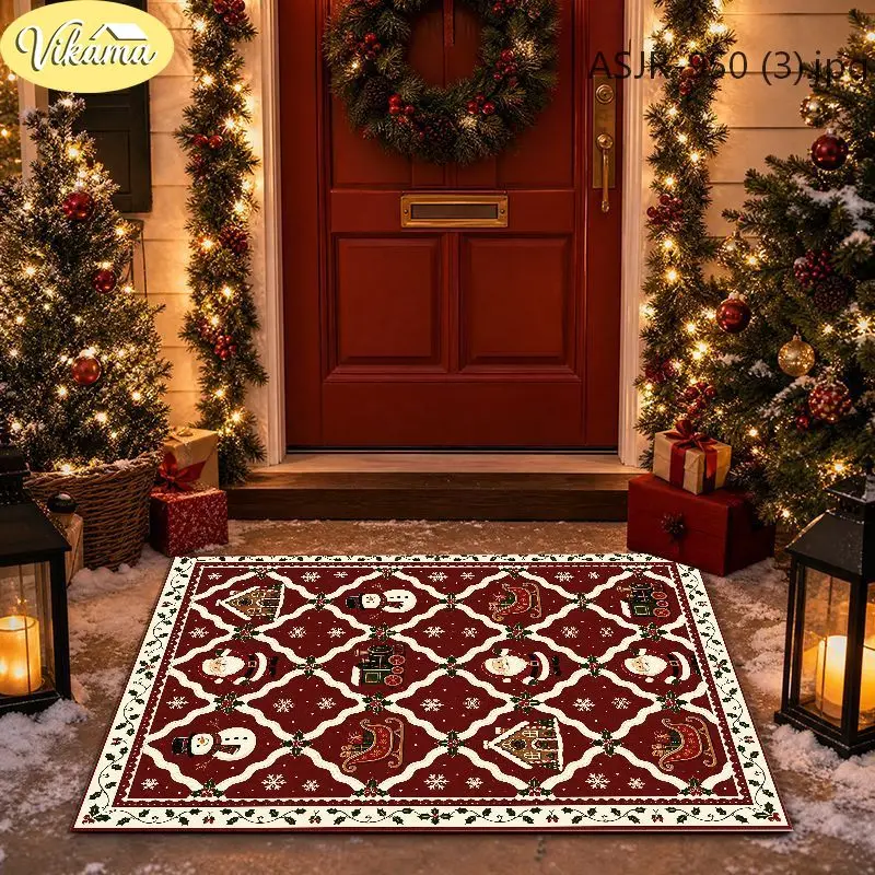 VIKAMA Christmas Red Santa Train Gingerbread Area Rug Anti Slip Soft Floor Mat for Living Room Kids Room Holiday Home Decor