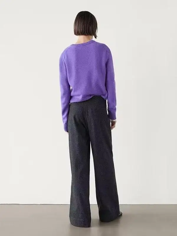 Faionable Autumn Winter ey Wool Blend Loose Women's Pants Smart Commuter Sle Trousers Casual Long Pants for Ladies