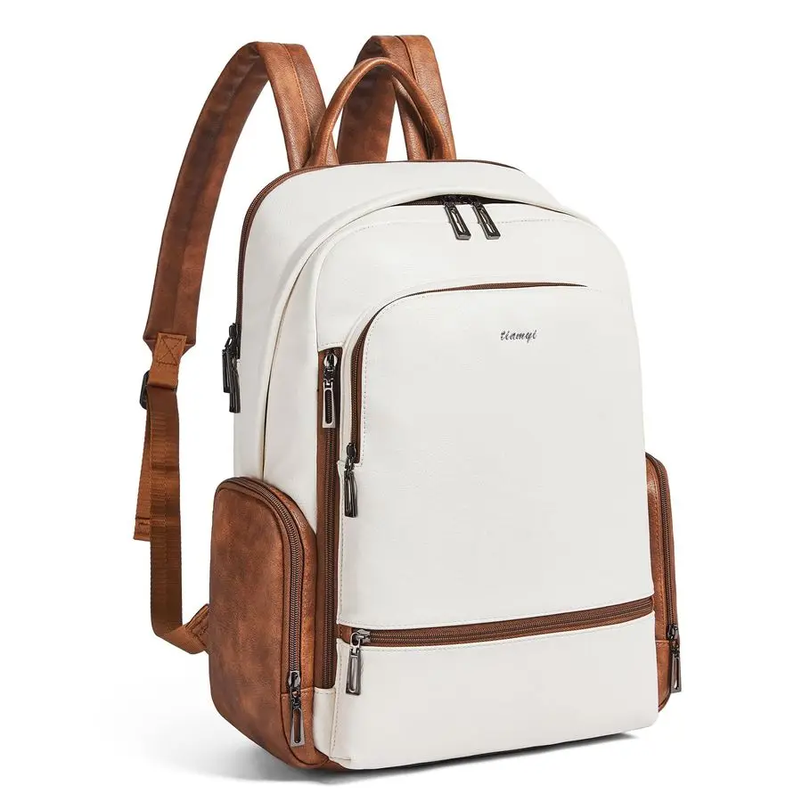 

Backpack for Women, Fits 15.6 Inch Laptop, Soft Vegan Leather Backpack for Travel and Daily Use, Beige