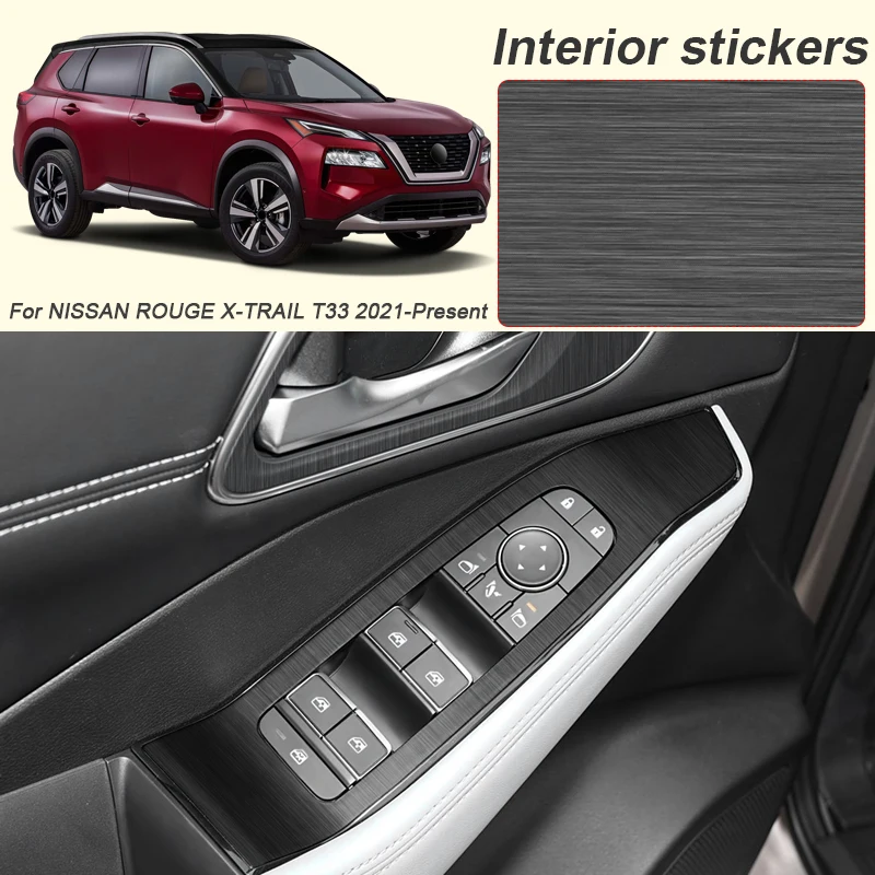 Per NISSAN ROUGE X-TRAIL T33 2021-2026 Auto Nero Carbonio Adesivo Interno Finestra di Sollevamento Pannello Decalcomania Porta Ingranaggi Pellicola Protettiva