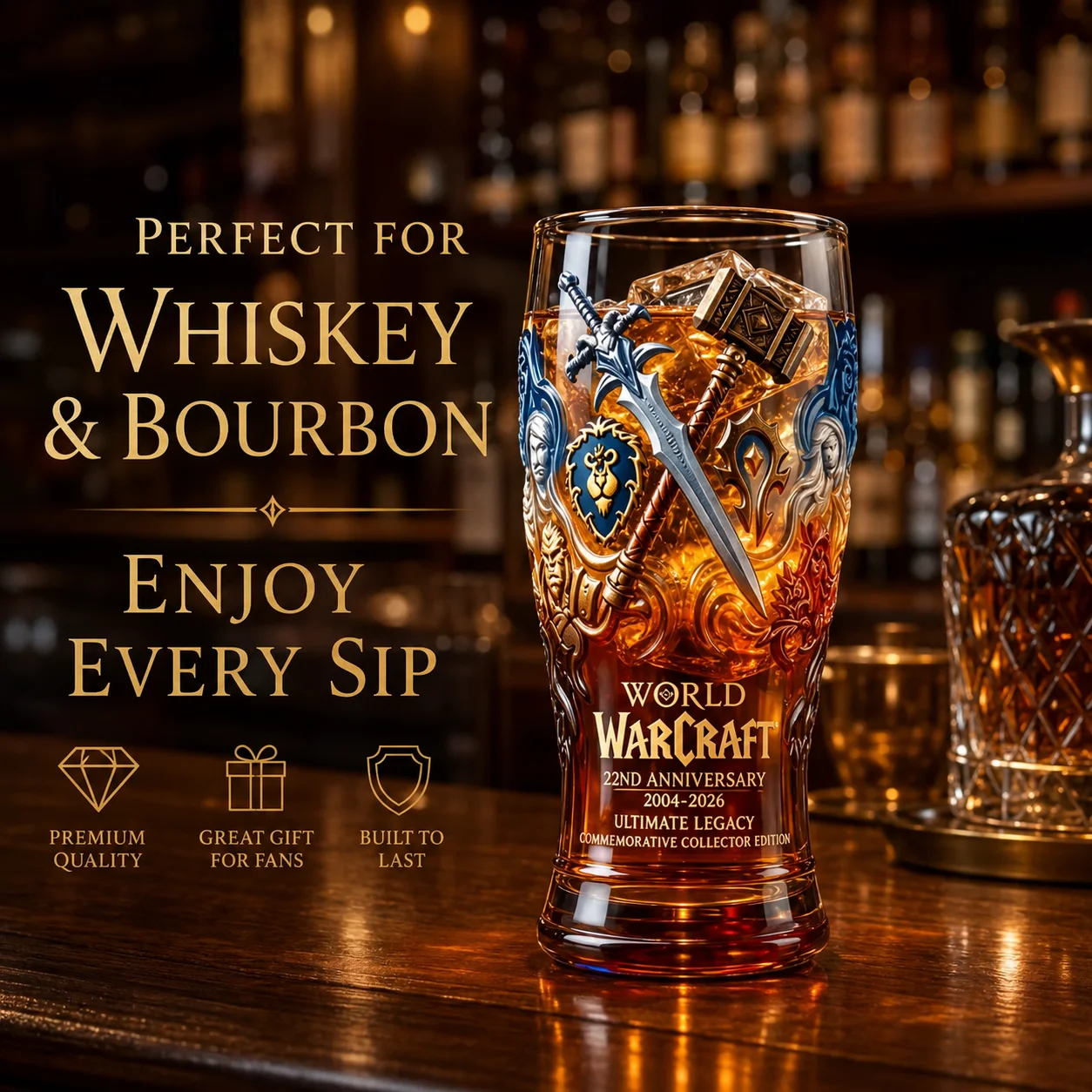 World of Warcraft Themed Glass Cup Horde Alliance Emblem Beer Mug For Home Bar Decoration Collectible Gift For WOW Gamers view 2