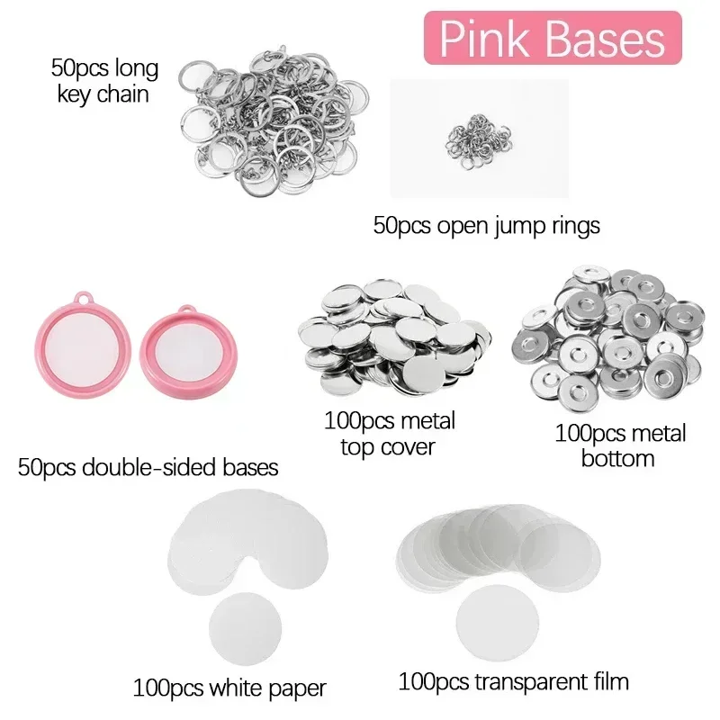 50pcs/Sets Double-Side Keychain Badge Button Making Parts 25mm 32mm 37mm Key Ring Button Pins Round Pendant Making Supplies