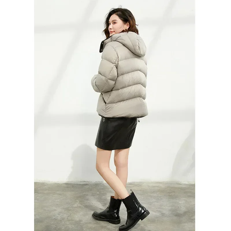 Casaco longo com capuz para mulheres, 90% de pato branco, Parkas curtas e quentes europeias, grosso, high-end, novo, inverno, 2023